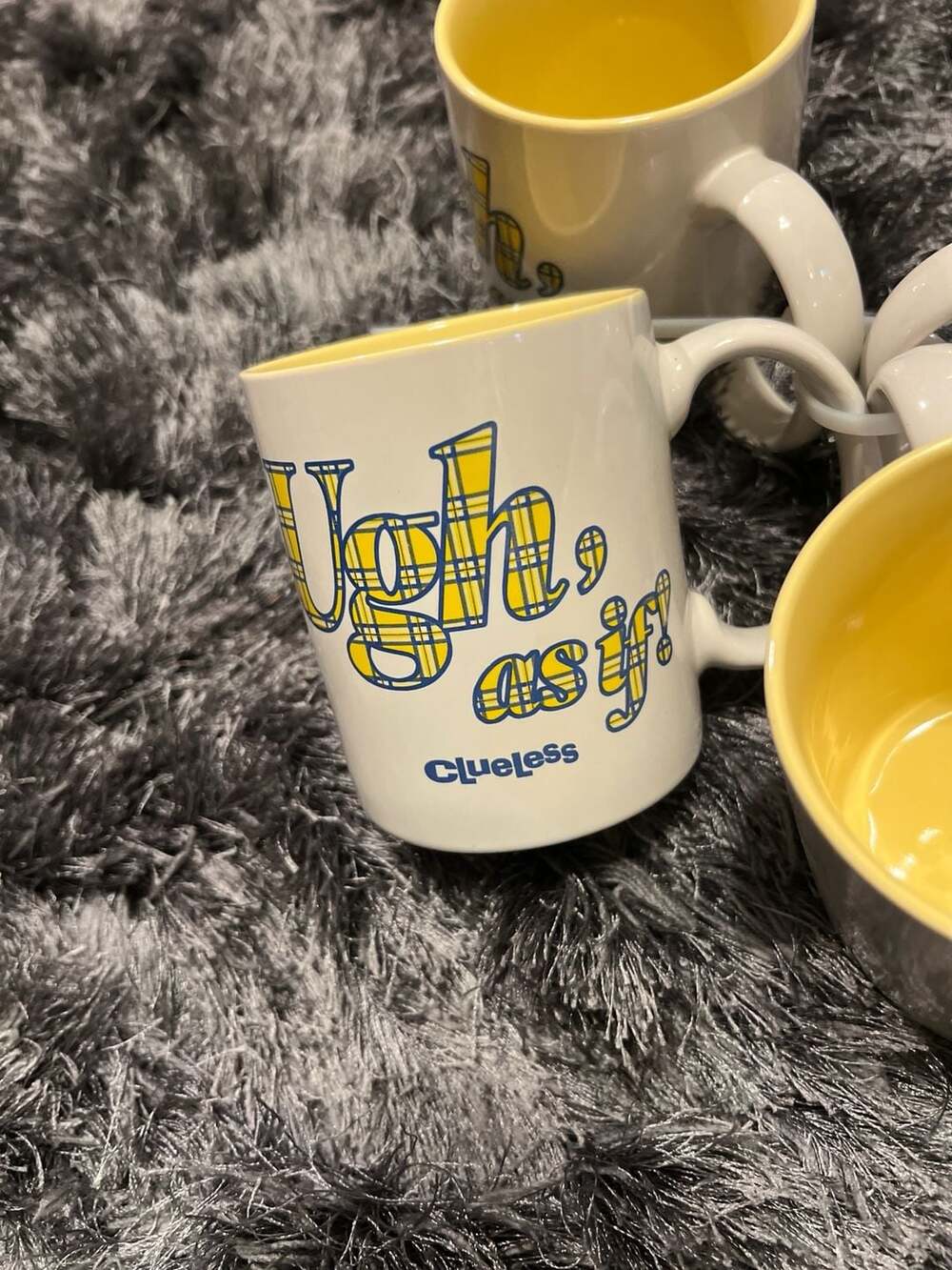 Clueless "Ugh, As If!" Yellow Plaid Ceramic Mug Set of 4